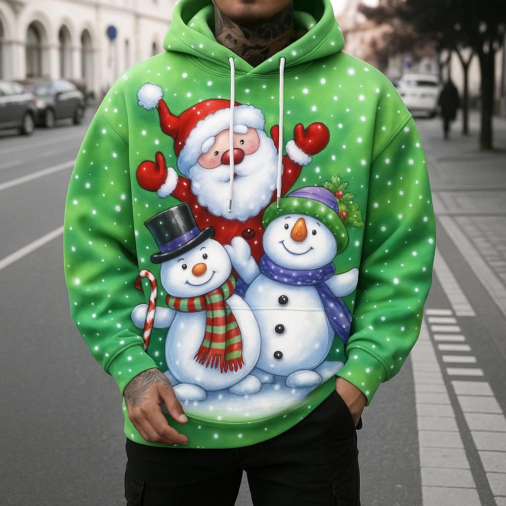 Women's Men Christmas Snowman Print Hoodie, Festive Winter Design, Long Sleeve Hooded Style, Seasonal Holiday Casual Wear