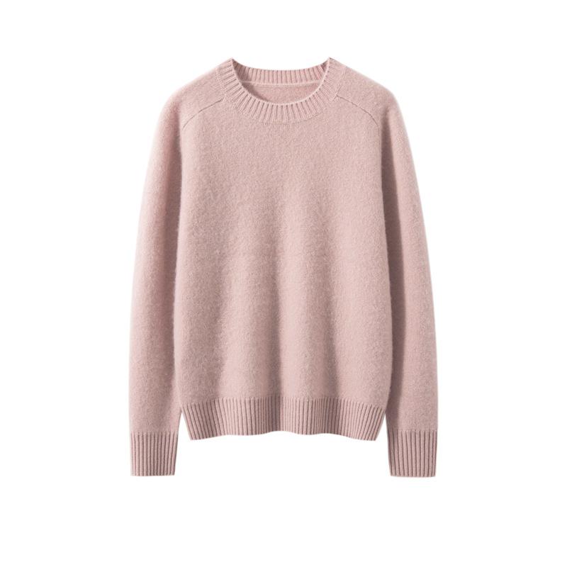 Maglione da Donna in Puro Cashmere Girocollo a Maglia Larga: Manica Lunga, Colore Unito, Strato Base Caldo.