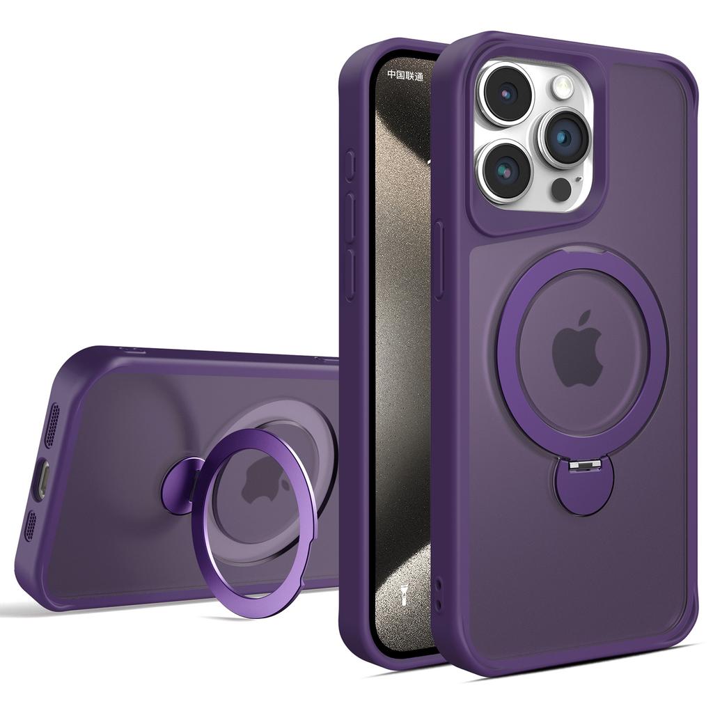 For iPhone 14 Pro Max Magnetic Case PC+TPU Ring Kickstand Phone Cover