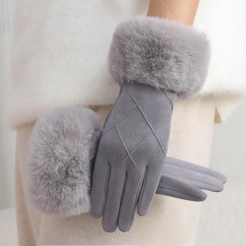 Women's Touchscreen Fleece Cycling Gloves - Cartoon Style, Thickened, Cold Weather Protection
