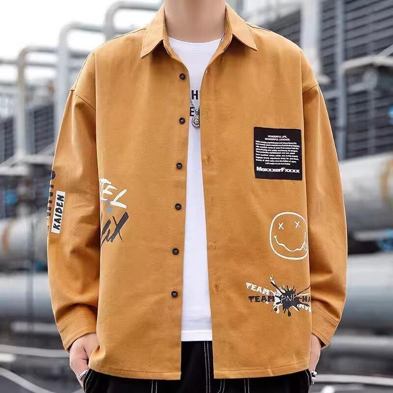 Spring and Autumn Long Sleeved Shirt Japanese Hong Kong Style Ins Loose Shirt Men'S Summer Trendy Versatile Casual Coat