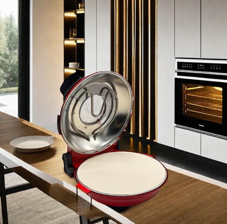 420-degree Ceramic Stone Pizza Oven, 12-inch Pizza Oven, 1200W Countertop Pizza Maker with Built-in Thermometer and Timer