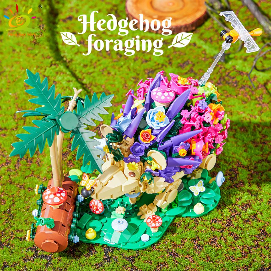 Moc Flower Hedgeho Model Construction Block Fly Bee Animals Decor City Construction Toy Adult Children Desk Home Decoration