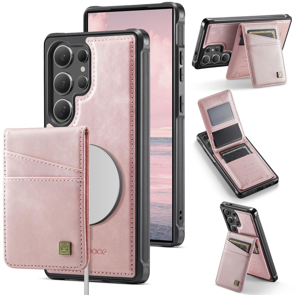 For Samsung Galaxy S25 Ultra Case AUTSPACE A12 Leather Back Cover with Magnetic Detachable Card Bag Kickstand