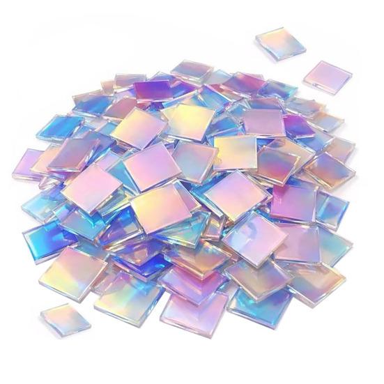 Yousheng Mini Iridescent Acrylic Squares, Translucent Rainbow Acrylic Pieces, 2cm 3cm Holographic Acrylic Tiles for DIY Crafts, Mosaic Art, Light And