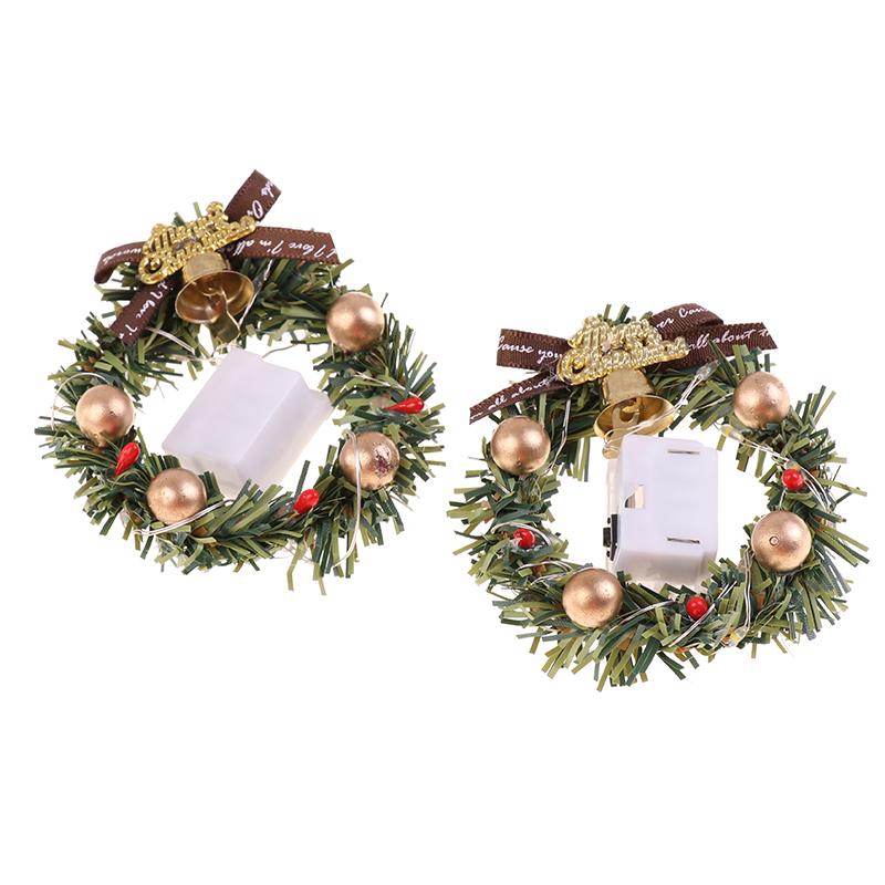 1 stk 1:12 1/6 dukkehus miniatyr mini julekrans med lys modell dukkehus dekor tilbehør