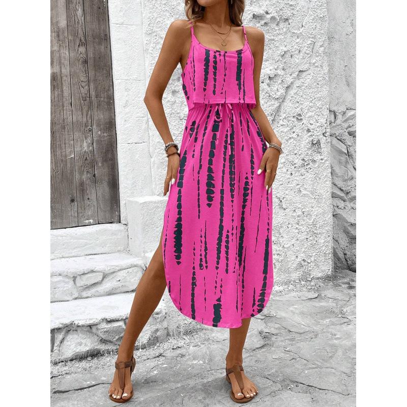 

A Sexy Printed Halter Dress for Women A Vacation-style Cinched Dress L чёрный/розовый