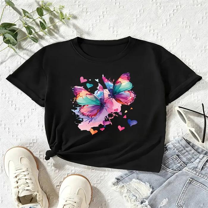 Sommar damer rundhalsad ren bomull tryckta t-shirts