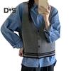 Women Sling Vest Slim Fit V-Neck Sleeveless Top with Striped Pattern Single Breasted Knitted Sweater Daily Wear