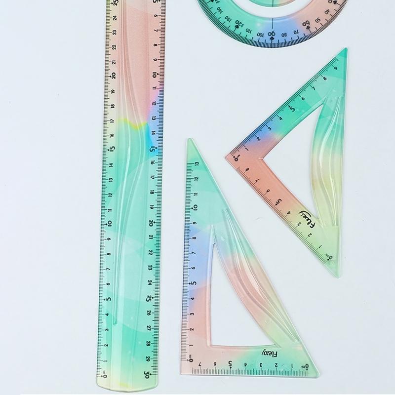4Pcs Foldable Ruler with Triangles Ruler Protractor Straight Ruler, Plastic Ruler Set Flexible Ruler Soft Bendable Ruler