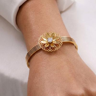 Metal Flower Cuff Bracelet Fashion Open Arm Bangle Elegant Vintage Elegant Bangles  for Women
