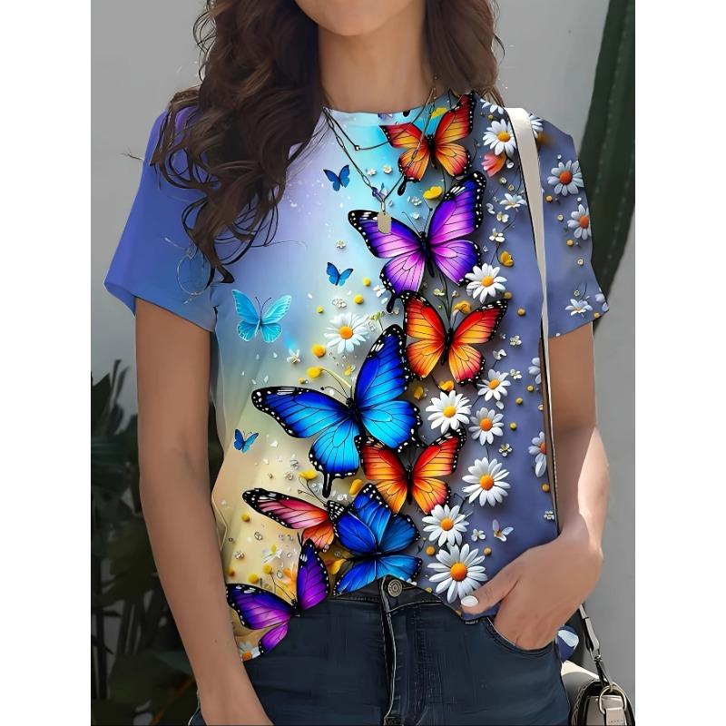 Summer Round Neck 3D Various Animal Print Top Fashionable Casual Short Sleeved Women's T-shirts