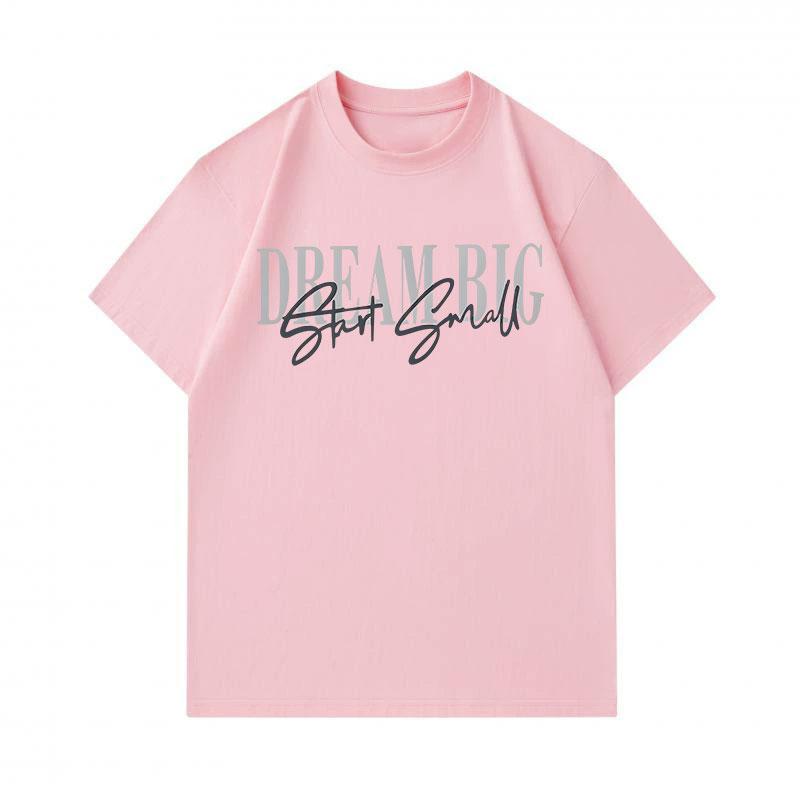 100% Cotton Men's Crew Neck Short Sleeve T-Shirt, Dream Big Start Small Inspirational Slogan Print Casual Breathable Soft Tee for Daily Street Wear