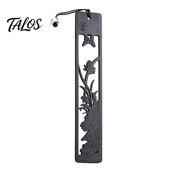 Talos Wooden Hollow Carved Bookmark, Plum Orchid Bamboo Chrysanthemum Classical Page Marker for Business Gift, Elegant Book Accessory