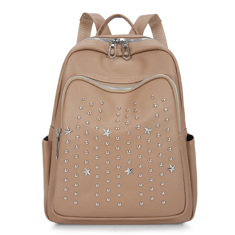 Backpack Women's New Korean Version PU Women's Backpack Simple and Large Capacity Fashionable Travel Rivet Backpack