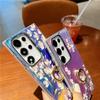 Bling Raser Ring Phone Holder Case for Samsung S23 FE S24 A35 A55 A12 A25 A54 A14 A34 S22 Ultra Flower Leaf Plating Cover