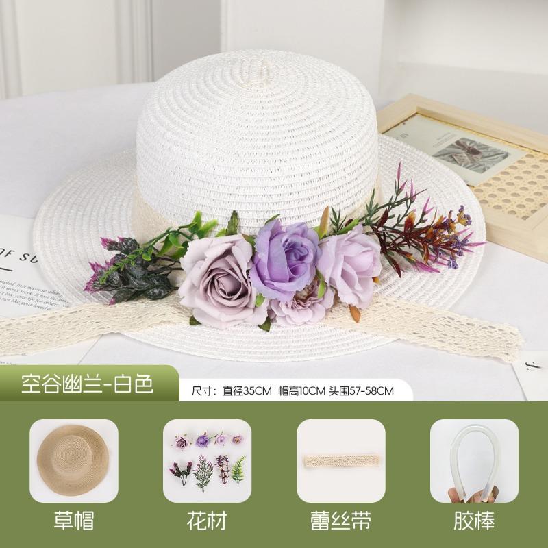 DIY Handmade Straw Hat Straw Shade Floral Fashion Shade Hat Leisure Activities Heavy Industry Flat Top Gift Hat