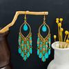 Turquoise Earrings, Bohemian Palm Owl Bronze Engraved Geometric Dream Catcher Feathers Fringed Earrings