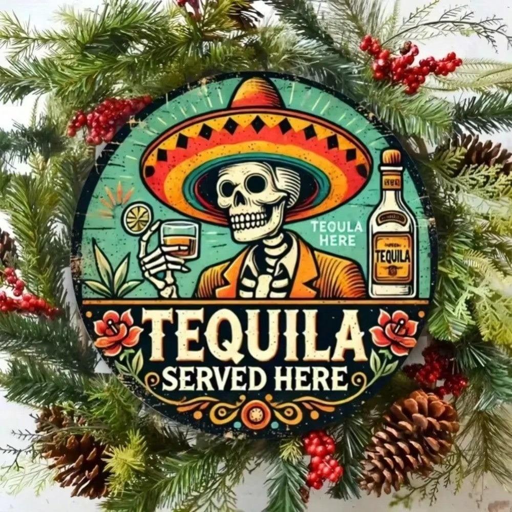 Tequila Servie Ici Panneau Mural en Métal Décor Rétro pour Bar Maison Pub Art en Tôle Vintage