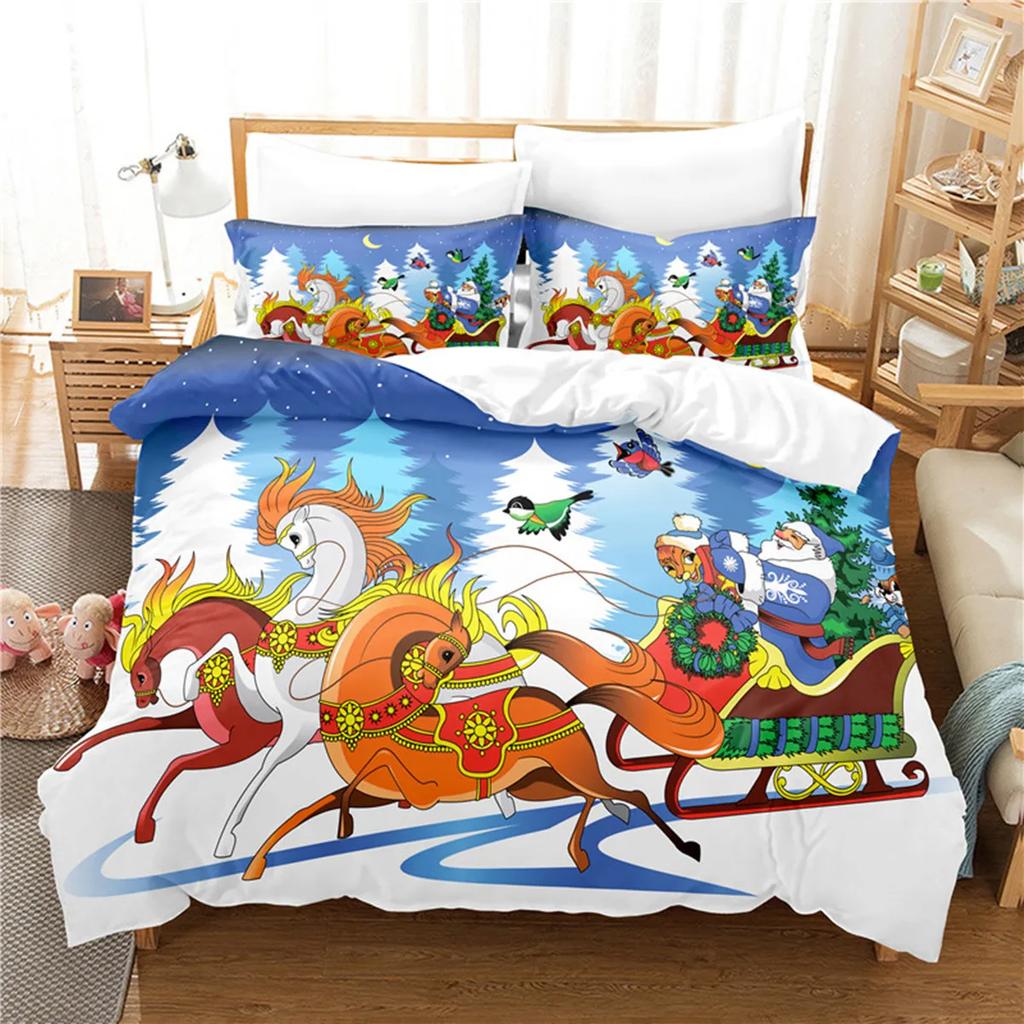 Christmas Elk Santa Claus Duvet Cover Celebrate Merry Christmas And Happy New Year For Kids Boys Girls Holiday Room Decor Gifts
