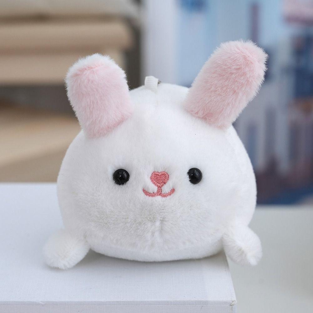 

Rabbit Pink Pig Plush Keychain Mental Chick Key Ring Bag Accessories Rotate Tail Plush Toy Kids белый