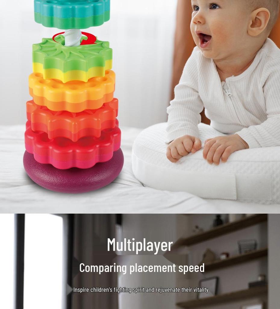 Cross-Border Rainbow Rotating Stacking Tower: Infant Cognitive Enlightenment & Geometric Education Toy
