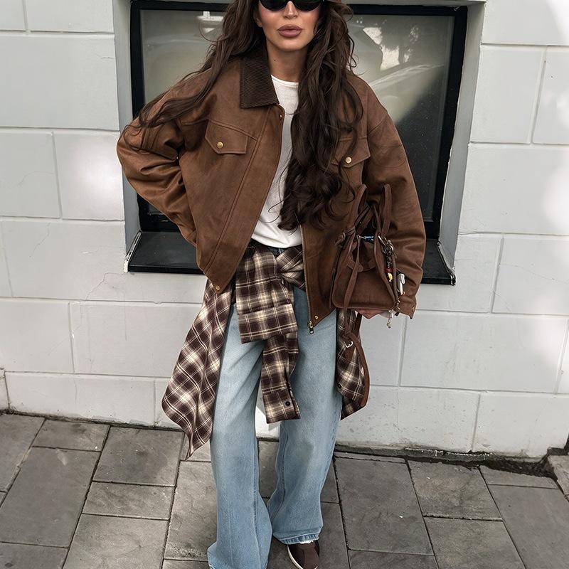 Jacket Trendy Fashion Wide-neck Loose Coat Autumn New Style Zipper Coat for Women