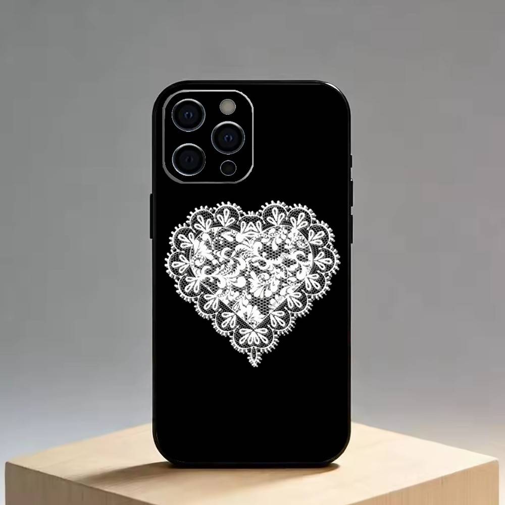 Lace Phone Case For iPhone 17,16,15,14,13,12,11 Plus,Pro Max,XS,Soft Silicone Black Cover