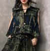 Personality trendy and cool old-fashioned printed denim lapel collar long-sleeved short jacket multi-pocket trousers two-piece set women's autumn 