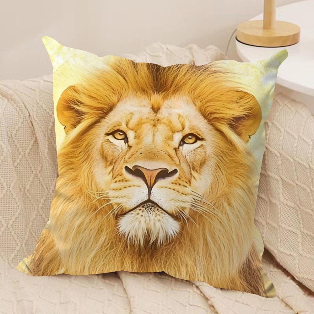 Cool Lion Cushion Cover Soft Plush Fabric Double-Sided Printed Sofa Cushion Cover For All Seasons Home Decor Gift
