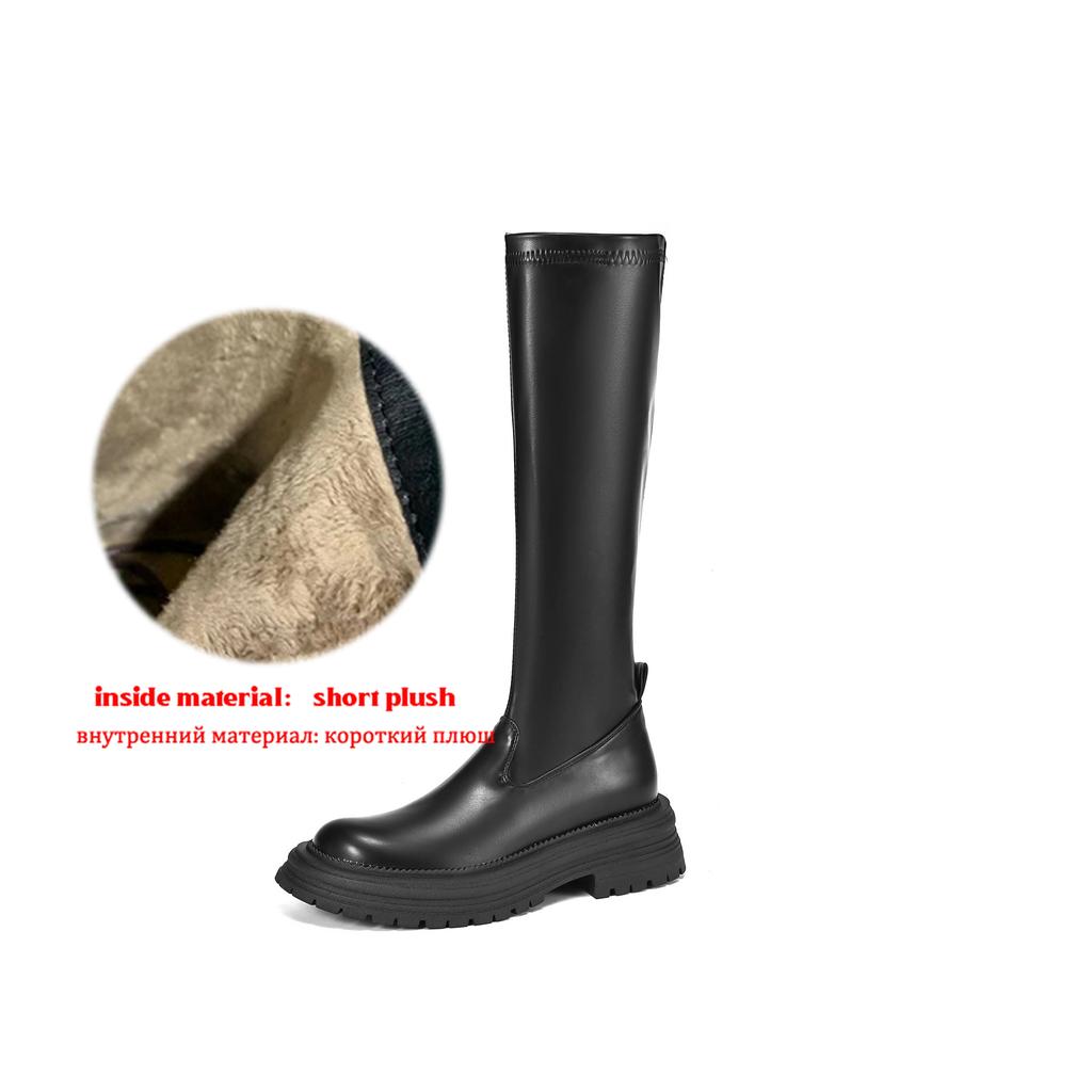Krazing Pot Microfiber Autumn Winter Shoes Thick Bottom Platform Size 43 Long Boots Zipper Punk Style Thigh High Boots