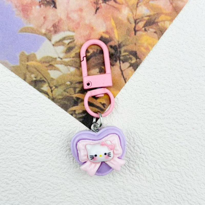Cute Cartoon Heart Cat Bell Keychain for Backpack or Car
