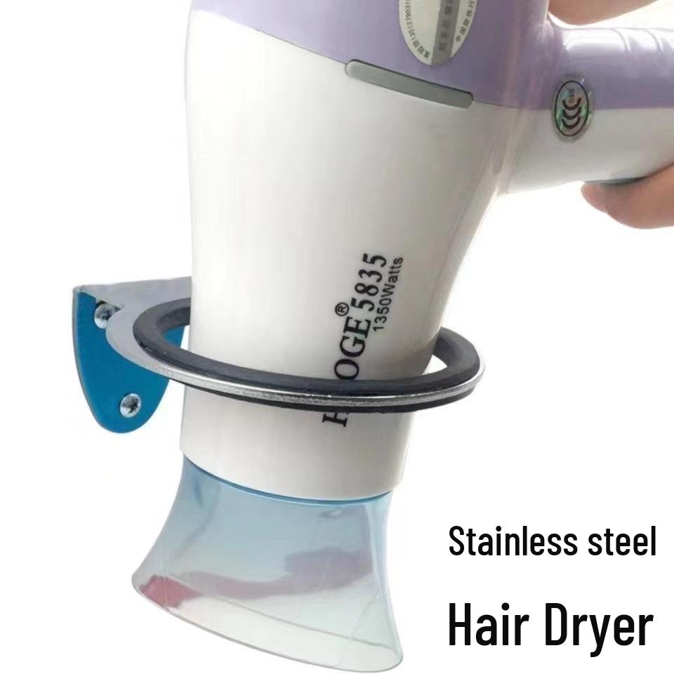 Stainless Steel Wall-Mounted Hair Dryer Holder with Silicone Pad for Salon or Bathroom