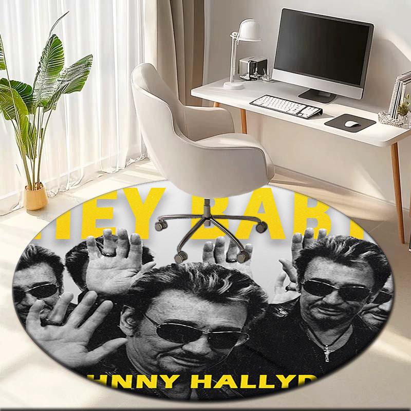 1pc Johnny Hallyday Music Album Round Carpet Painted Printed Circular Carpet, Home Door Mat, Outdoor Travel Protection Carpet