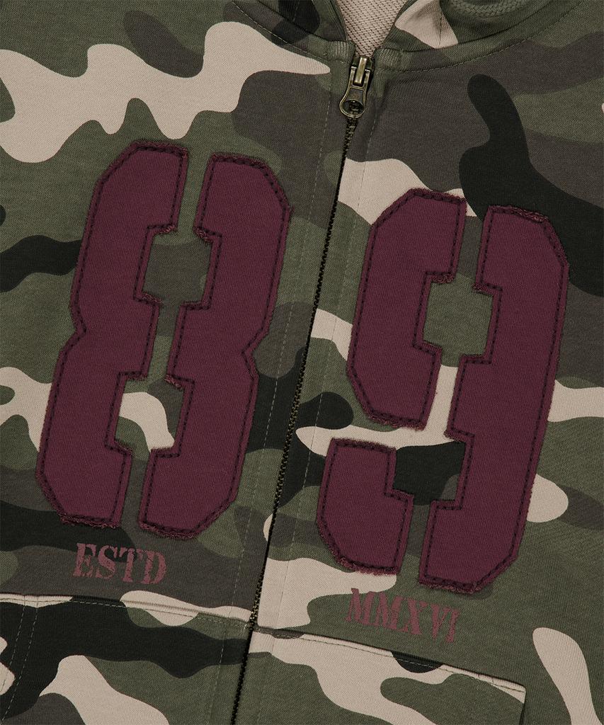 Mahagrid Camo Applique Crop Zip Up Hoodie Green(Mg2Fffm493A)