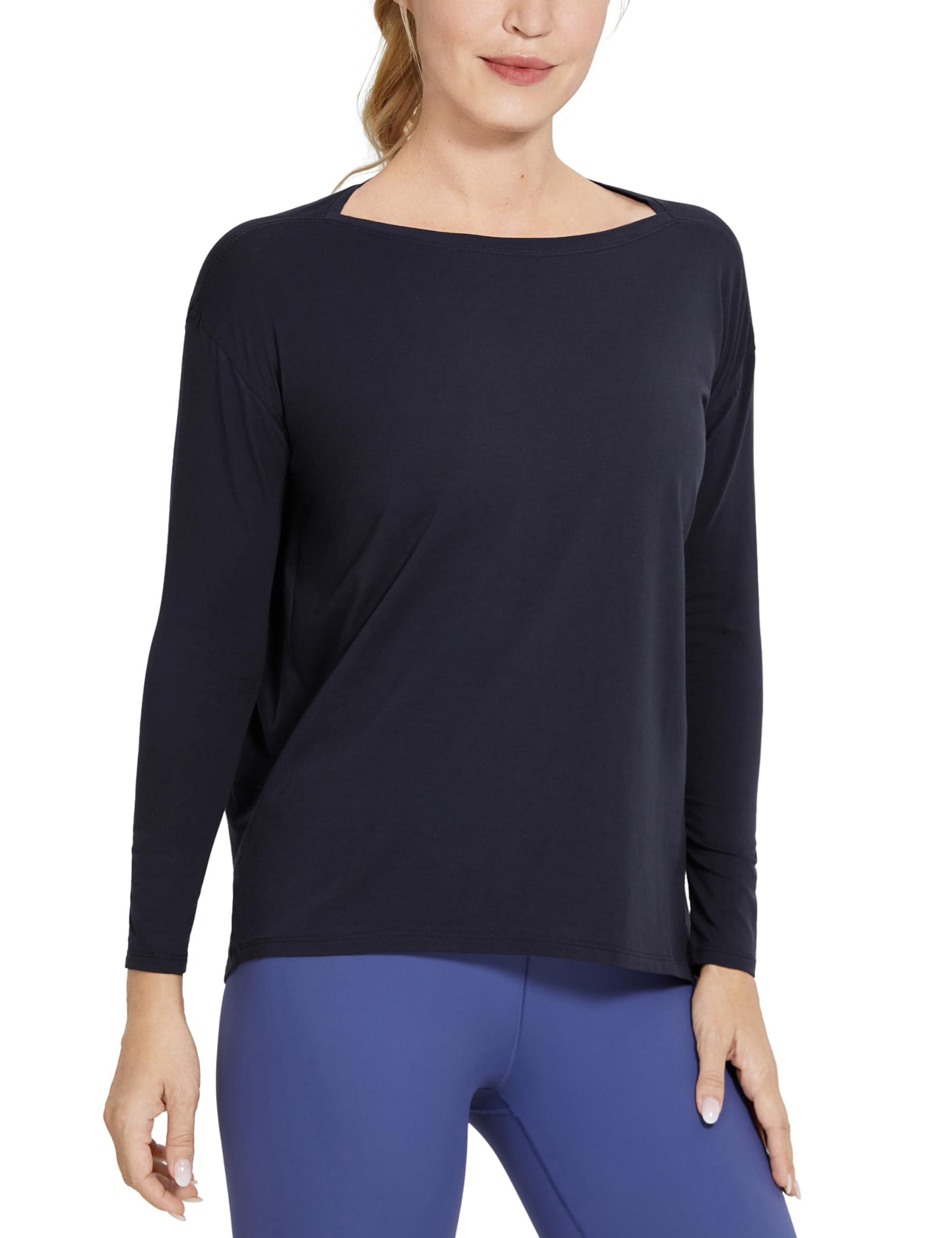 

Крой и пошив, длинный рукав, пима, лодочка, свободный, йога, длинный, темно-синий, M [CRZ YOGA], женская футболка, хлопок, горловина, базовый, посадка, повседневный, носить, топ, рукава, весна,