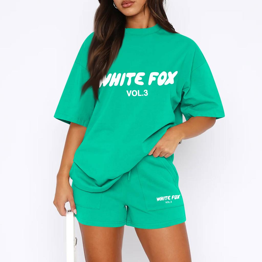 Ladies Casual Loose Letter Printed T Shirt Shorts Set