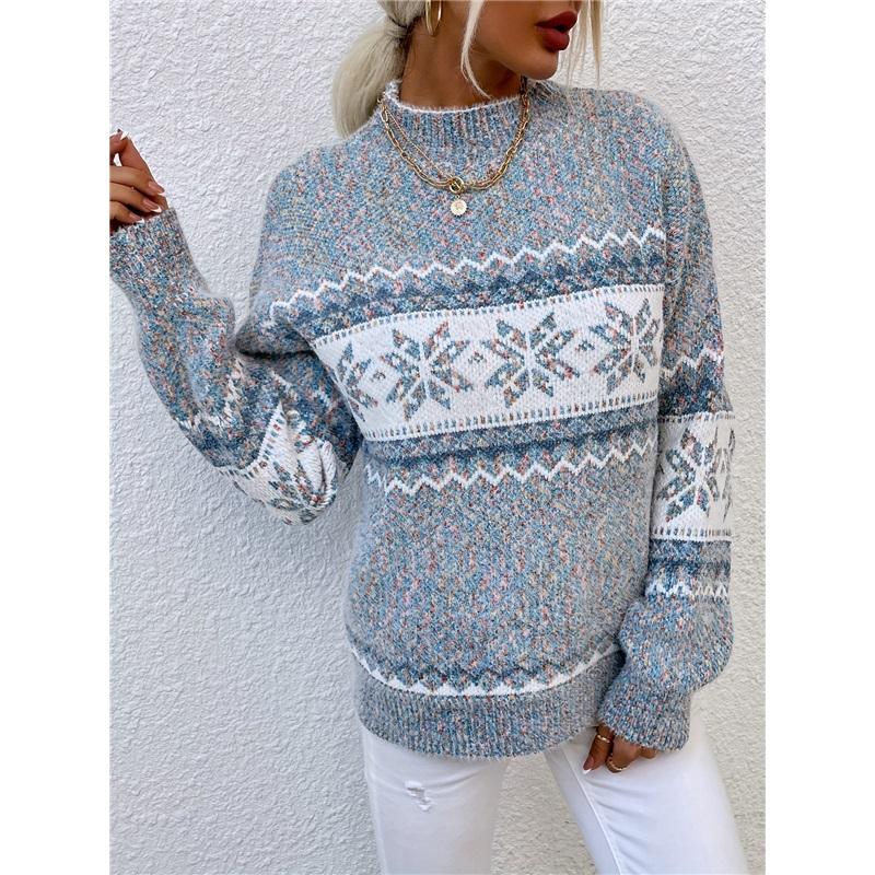 Half Turtleneck Snowflake Sweater Women