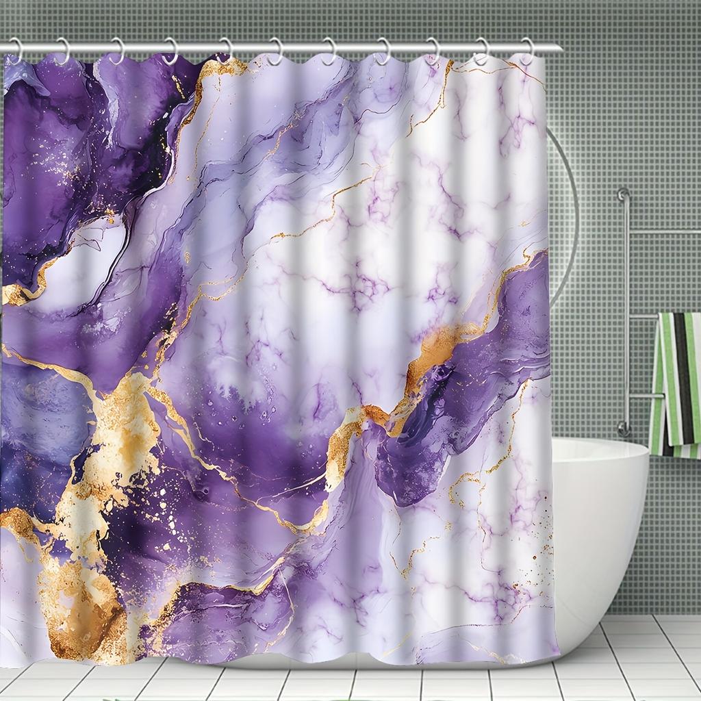 4Pcs Bathroom Shower Curtain Set Purple Golden Pattern Bathroom Curtain With 12 Hooks Non Slip Rugs Toilet Cover Mat Bathroom Partition