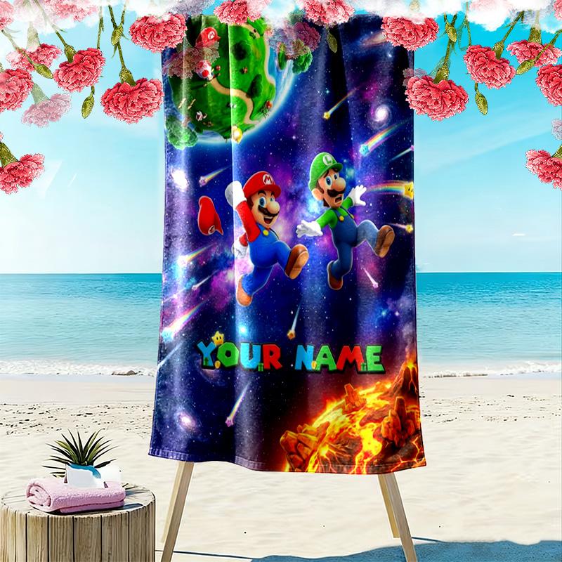 Name Custom Super Brothers Print Beach Towel, Large Soft Quick Dry Towel for Beach Camping Swimming