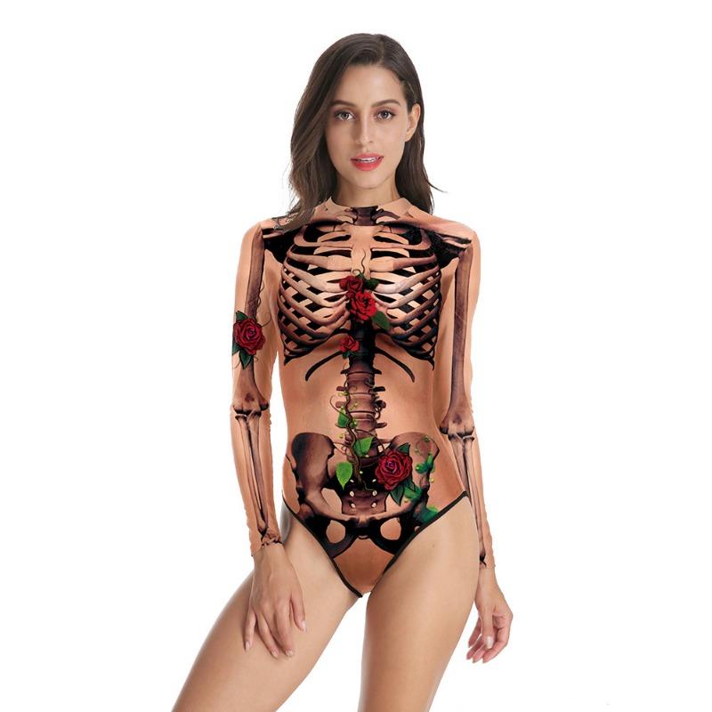 Halloween New Crew Neck Zipper Women's Swimsuit Beach Surfing Swimsuit Women
