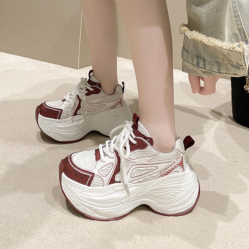 Fashion 8CM Women Thick Leather Sneakers New Autumn High Platform Dad Shoes Women Casual Trainer Sneakers Thick Sole Vulcanize Shoes