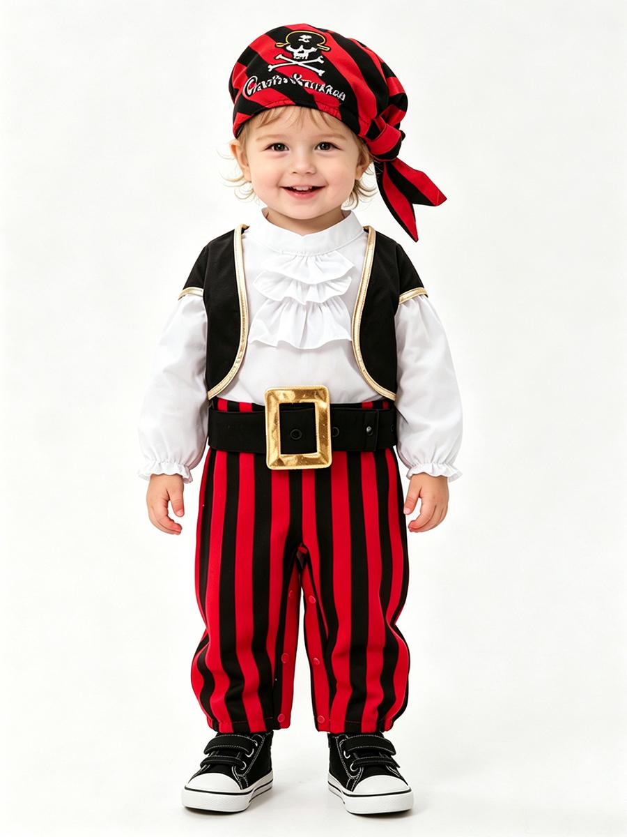 Costume de Capitaine Pirate Umorden pour Bébé Garçon Bambin Halloween Noël Anniversaire Fête Cosplay Déguisement 80 (6-9M) rouge