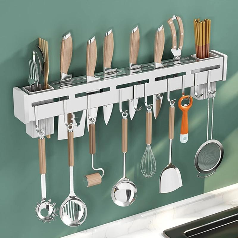 2024 New Stainless Steel Knife Holder Wall Mounted Removable Chopstick Storage Rack for Home Kitchen Shovel Spoon Cookware Rag
