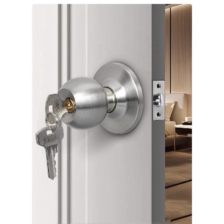 Cerradura Esférica de Doble Cara para Llave de Lengüeta Única Manija de Acero Inoxidable Cerraduras para Puertas de Dormitorio Pomo de Puerta Interior con Cerradura y Llave