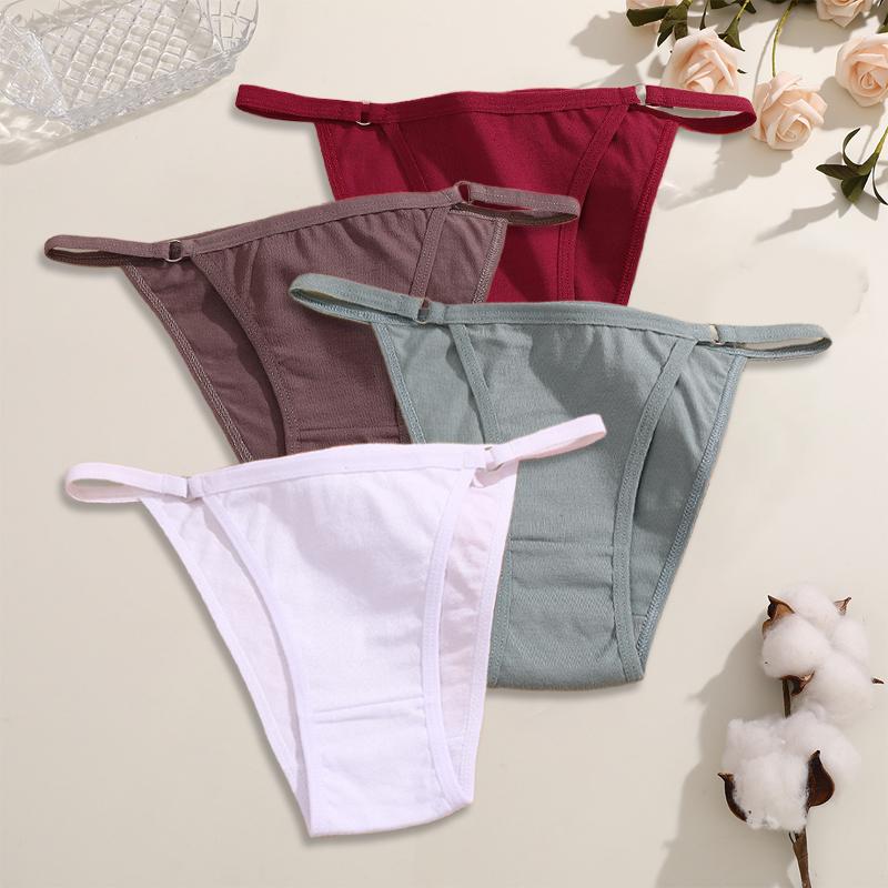 FINETOO 4 Pezzi Mutandine da Donna in Cotone Sexy Anello Metallico in Vita Biancheria Intima Mutandine Traspiranti Lisce Slip Morbidi da Donna Lingerie Comfort