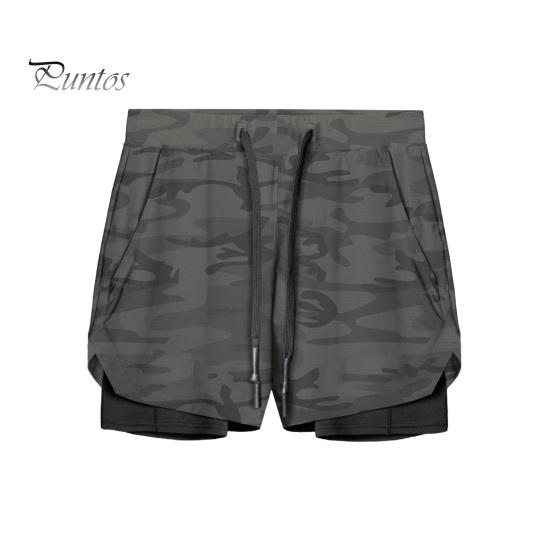 

Мужские шорты, однотонный дизайн, эластичный пояс, завязка на шнурке, повседневные шорты, двухслойные, быстросохнущие, дышащие шорты M камуфляжный