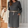 Women's Fall Crew Neck Sweater Dress Long Lantern Sleeve Short Dress Casual Knit Pullover