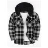 Mens Classic Plaid Long Sleeve Hooded Shirts Multi Pockets Thin Cotton Light Jacket Relaxed Fit Casual Outwear