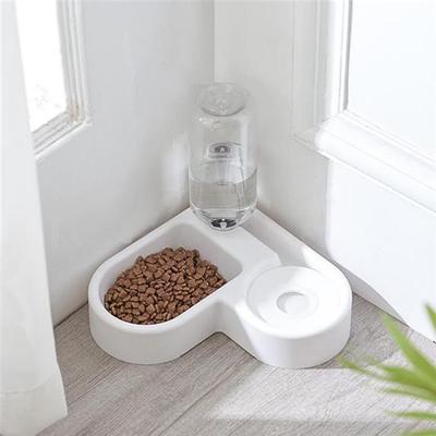 Futternapf für Haustiere, Katzen, Hunde, automatisches Trinkwasser, Doppel-Wassernapf, Wand-Ecke, platzsparender Futternapf